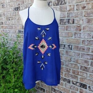 DINA BE embellished blue tank tops sz M